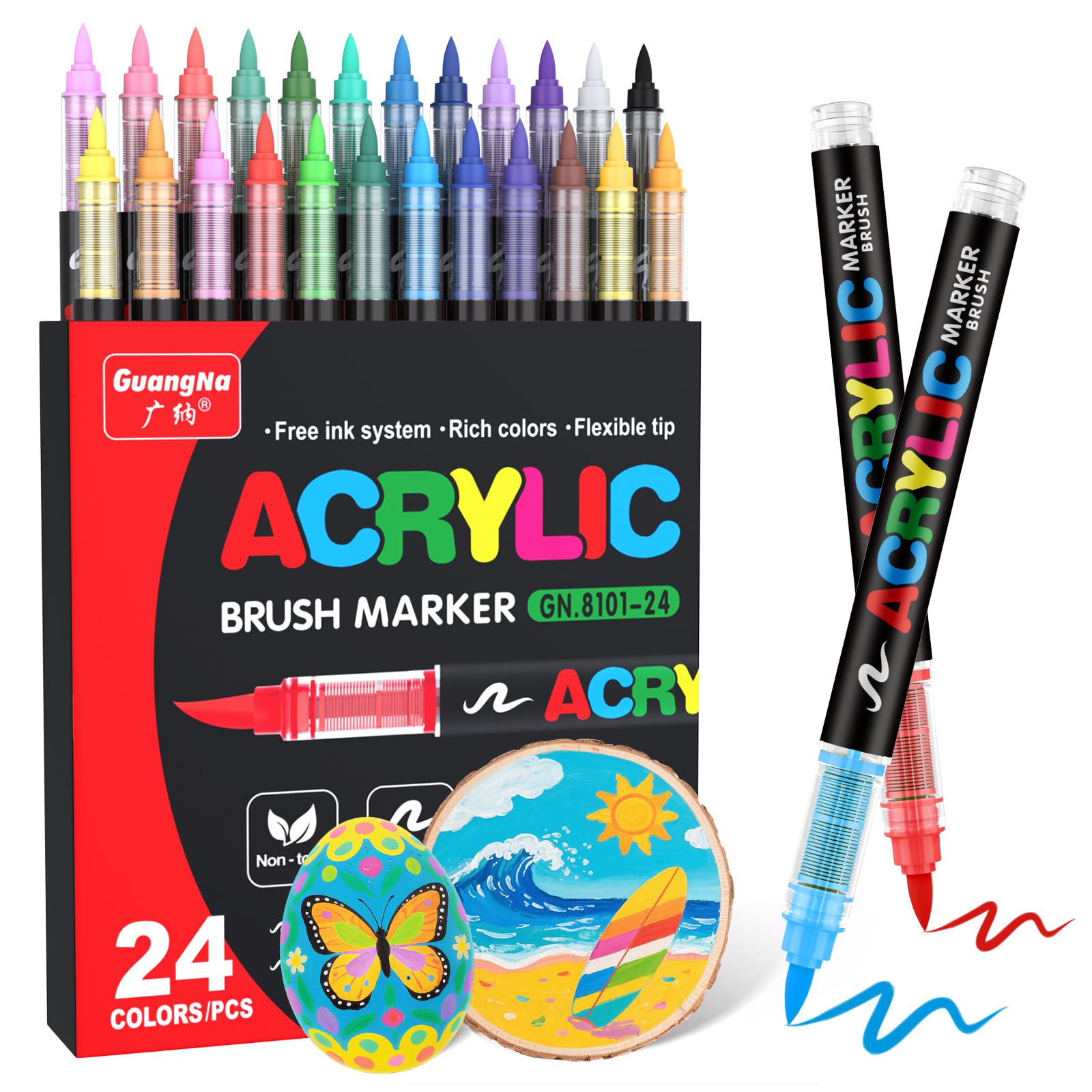 Amazon.com: Guangna Acrylic Paint Markers Brush Tip, 24 Vivid